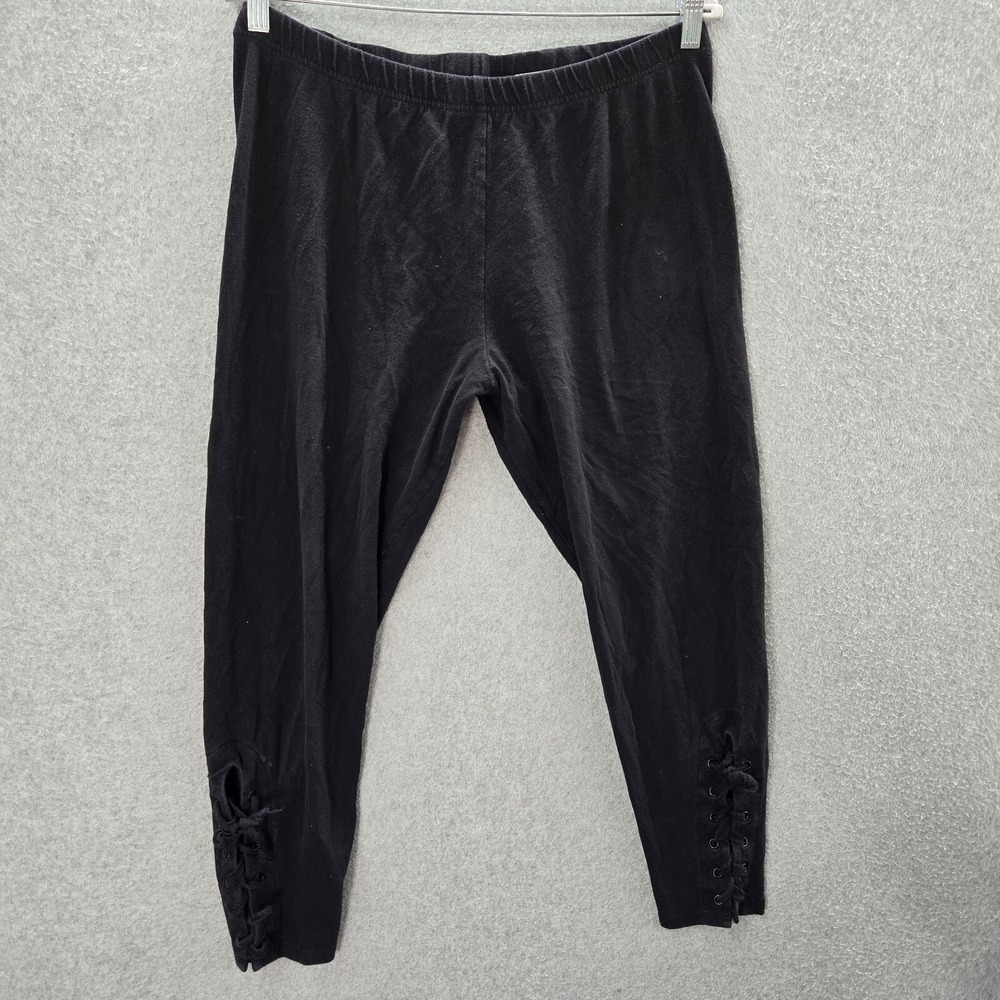Torrid Women Pants 2 Black Lace Up Ankle Leggings Elastic Waist 23"‎ Inseam